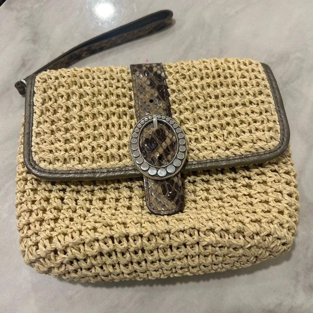 Brighton Beige‎ Woven Clutch with Snakeskin Detail